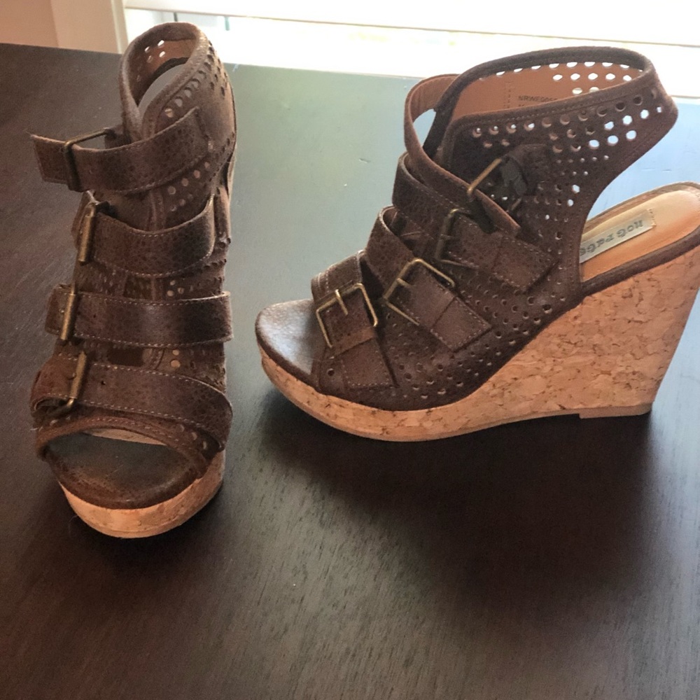 Not Rated Leather and Cork Buckled Wedge
